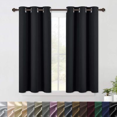 WUXXIANG 2-Piece Blackout Curtain Set with Grommets, 155 x 250 cm, Black