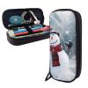 LRHCNZDCP Leather Pencil Case with Christmas Snowman Motif, Black, One Size view 2