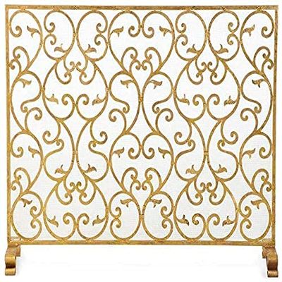 KOIAMVZW Extra-Large Flat Fireplace Screen, One-Piece Gold Fire Guard