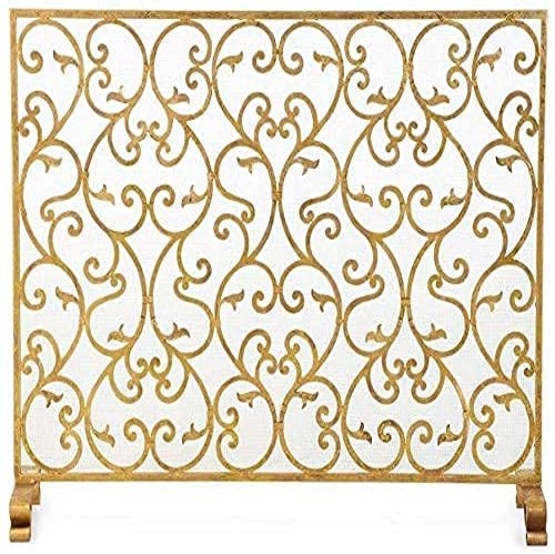 KOIAMVZW Extra-Large Flat Fireplace Screen, One-Piece Gold Fire Guard