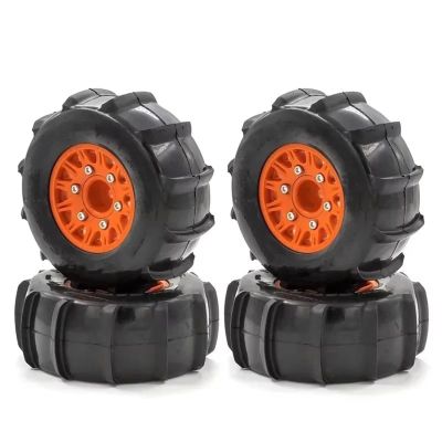 MGHGFYTAS RC Tires Compatible with Traxxas Slash, Huanqi 727 1:8/1:10 RC Cars, 116 mm, Orange, with 12/14/17 mm Adapters