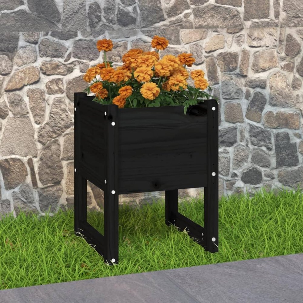 NQJIBUE Home Garden Black Planter, 40 x 40 x 52.5 cm, Solid Pine