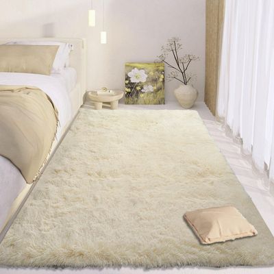 CUIMEI Fluffy Rug for Kids’ Room, 200 x 380 cm, Shaggy Soft, Non-Slip, Durable, Foldable, Cream