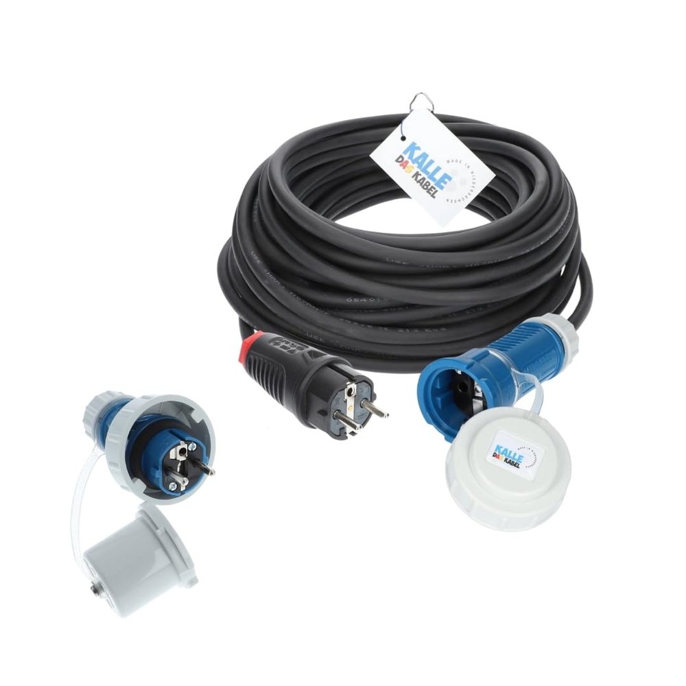 Kalle AquaSecure Schuko 230V 16A Connection Cable, 2.5 mm, IP68 Plug, DIY Assembly, 50 m