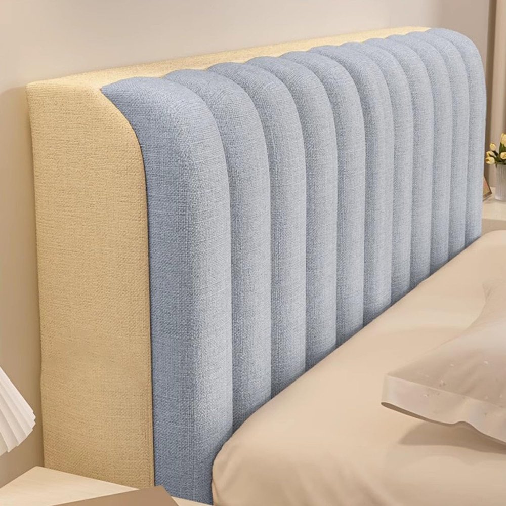 Bed Headboard Cover, Washable Stretch Cover for Beds, Soft Cotton-Linen Fabric, Dustproof Bedroom Headboard Protector, 220 x 80 cm, Water Blue