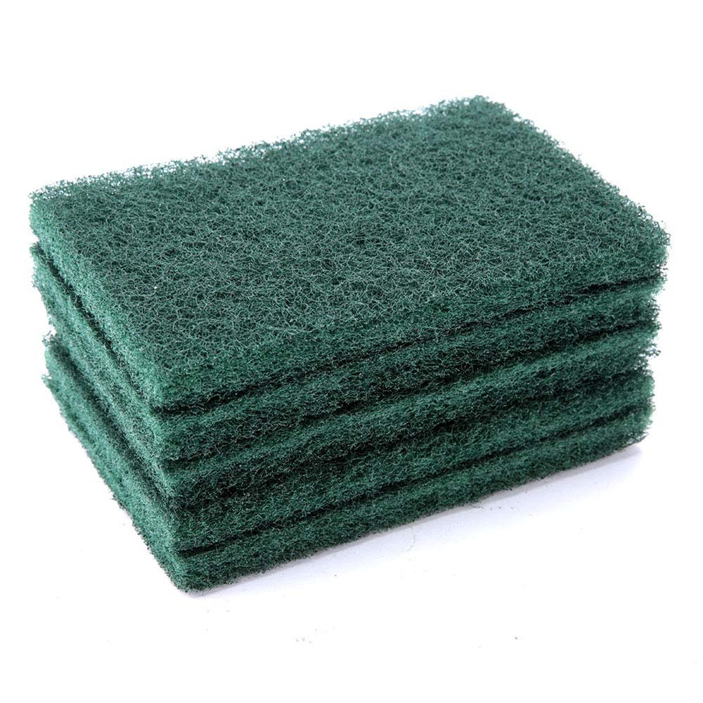 5 Industrial Abrasive Hand Scrubbing Sponges for Cleaning and Finishing, Green