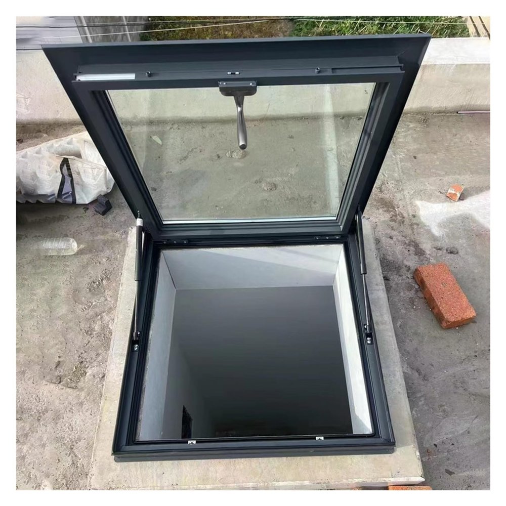 Galvanized Steel Roof Hatch with Double-Glazed Tempered Glass, 65 x 90 cm