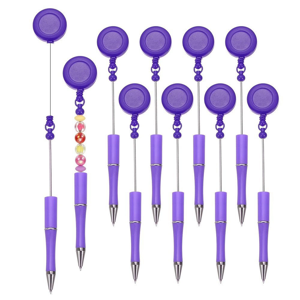 PATIKIL Beadable Pens, 10-Pack, Retractable Beaded Ballpoint Pens, Black Ink, Candy Dark Purple