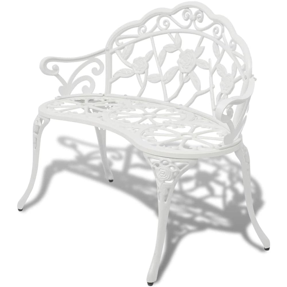 WKIEQACO 100 cm Outdoor Garden Bench, Cast Aluminum, White