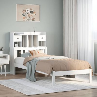 NQJIBUE Home Garden Bookshelf Bed Without Mattress, White, 100 x 200 cm, Solid Pine