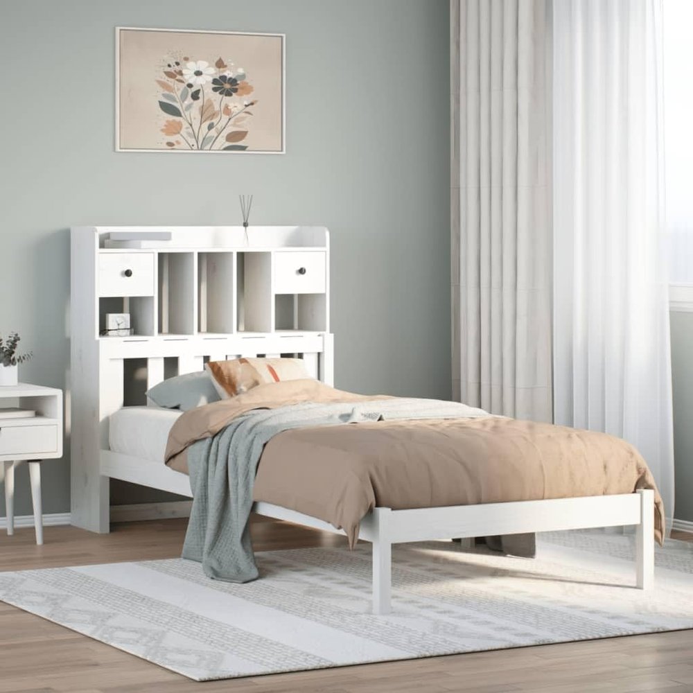 NQJIBUE Home Garden Bookshelf Bed Without Mattress, White, 100 x 200 cm, Solid Pine