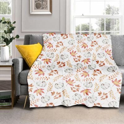 Autumn Flannel Throw Blanket with Pumpkin and Maple Leaf Design