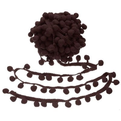 QUARKZMAN 10-Yard Pom-Pom Trim Ribbon, 1" Wide, Dark Brown Ball Fringe