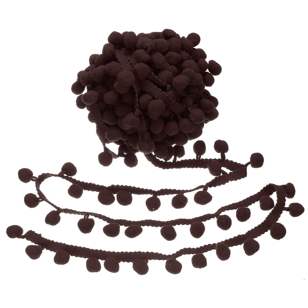 QUARKZMAN 10-Yard Pom-Pom Trim Ribbon, 1" Wide, Dark Brown Ball Fringe