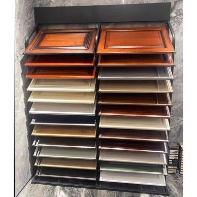 DECAKE Sample Display Stand for Wood Boards, Door Templates, and Floor Tiles, 24-Slot Commercial Sample Holder