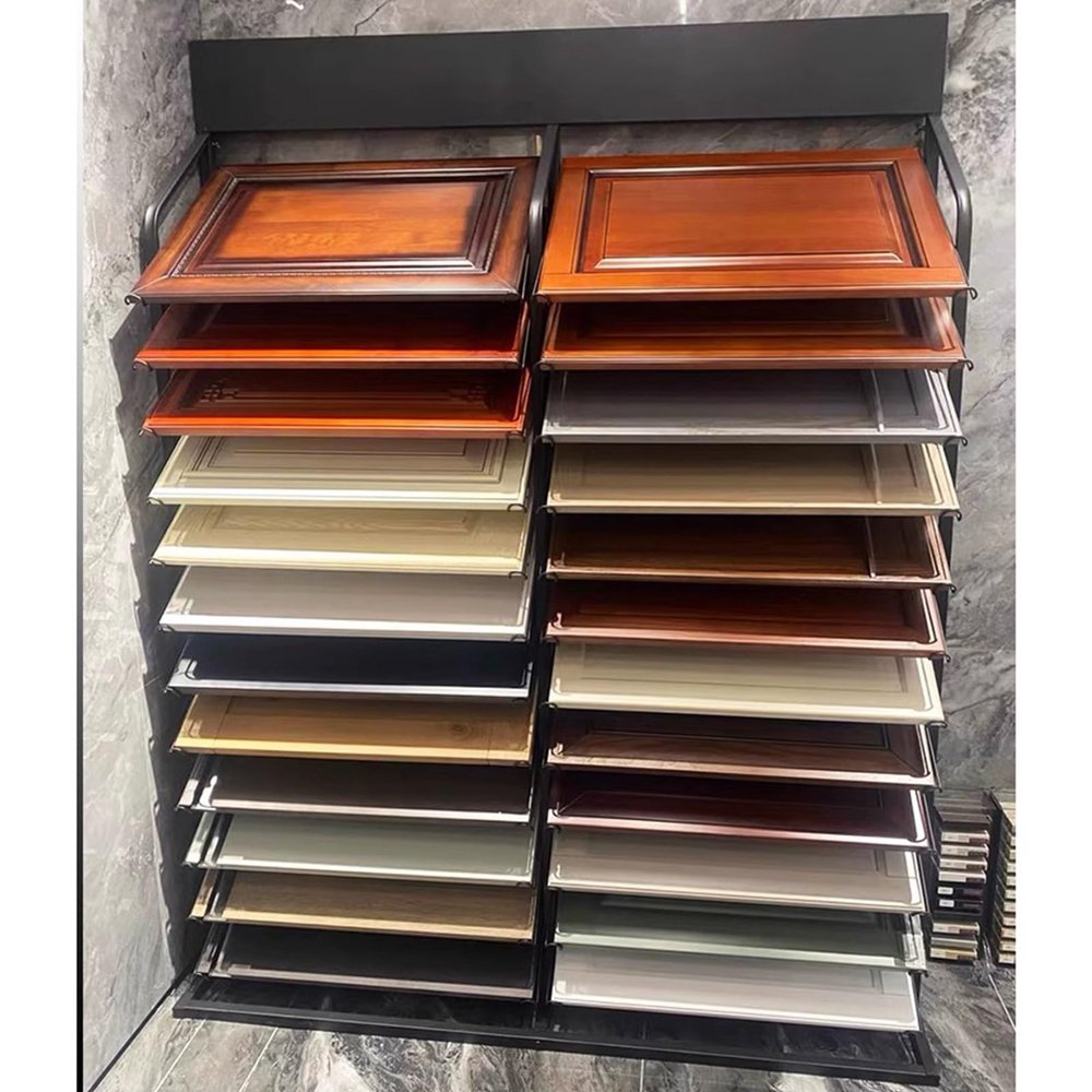 DECAKE Sample Display Stand for Wood Boards, Door Templates, and Floor Tiles, 24-Slot Commercial Sample Holder