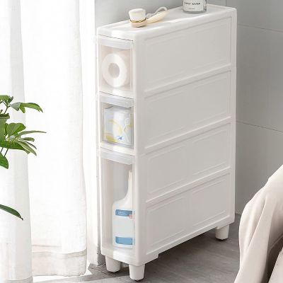 Slim Vertical Storage Tower with 4 Transparent Drawers and Wheels, 14 cm/22 cm Wide