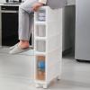 Slim Vertical Storage Tower with 4 Transparent Drawers and Wheels, 14 cm/22 cm Wide view 3