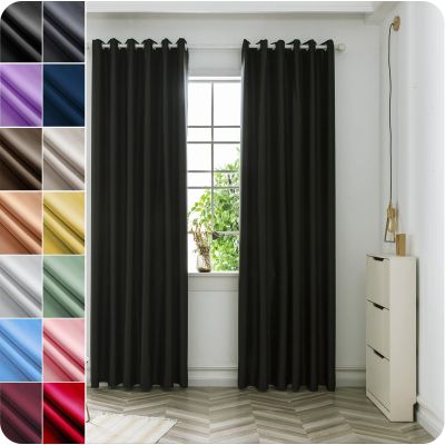 NINGBAI Blackout Curtains with Eyelets, 100 x 240 cm, Black, 2 Panels