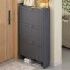 Modern Gray Shoe Cabinet, Freestanding, with Flip-Down Doors, 3 Tiers, Narrow, 70 cm view 3