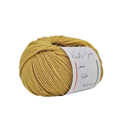 Wolly Yarn Knitting Yarn, 60% Wool, 20% Silk, 20% Cashmere, Italian Yarn for Knitting and Crochet, Solid Colors, 25 g, 112 m (Senape)