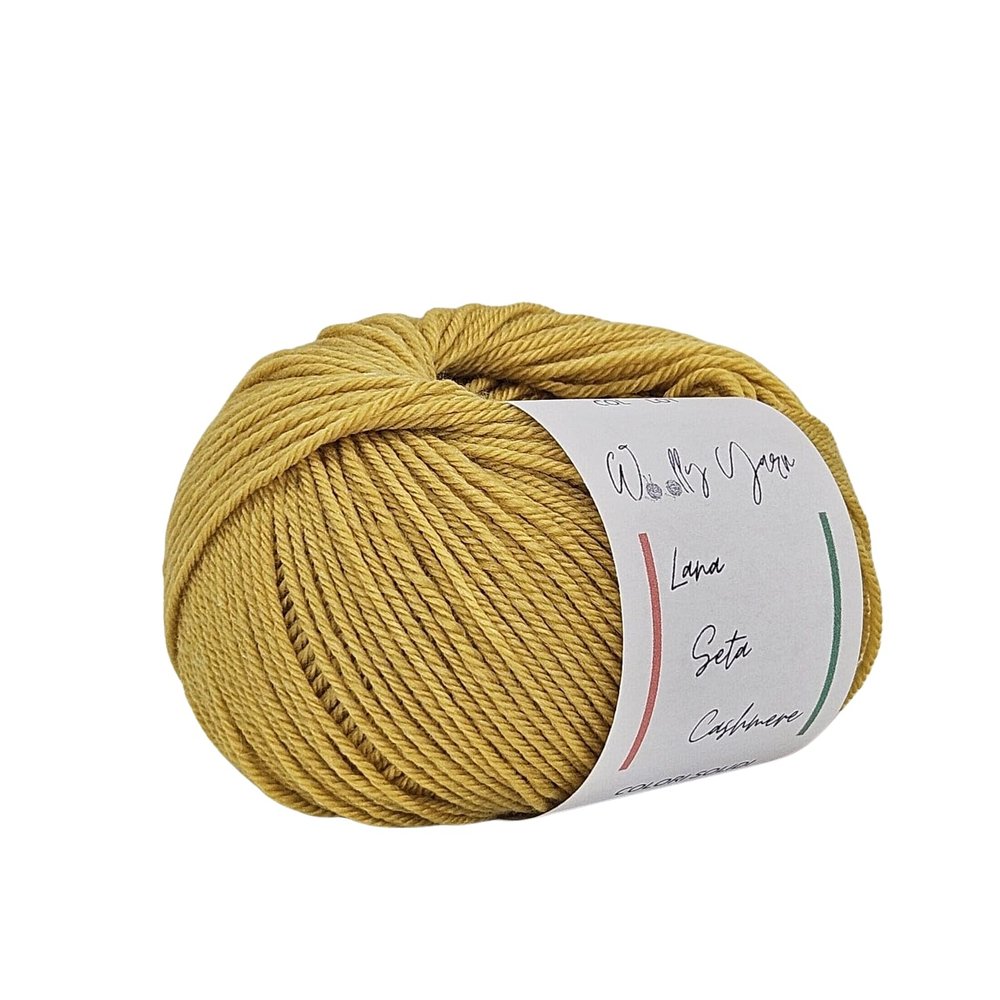 Wolly Yarn Knitting Yarn, 60% Wool, 20% Silk, 20% Cashmere, Italian Yarn for Knitting and Crochet, Solid Colors, 25 g, 112 m (Senape)