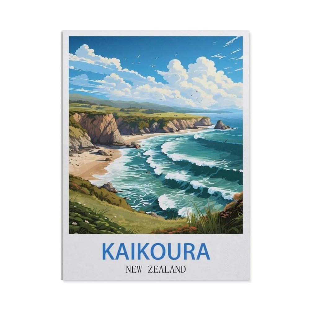1000-Piece Kaikoura Vintage Travel Poster Puzzle, New Zealand, 50 × 70 cm