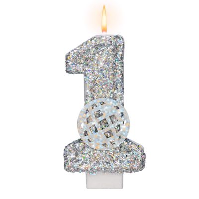 Saododku Number 1 Birthday Candle with Holographic Disco Ball, 8 cm