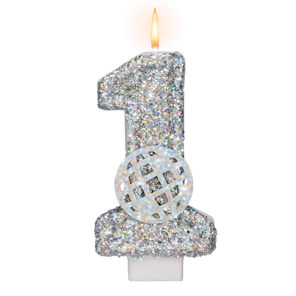Saododku Number 1 Birthday Candle with Holographic Disco Ball, 8 cm
