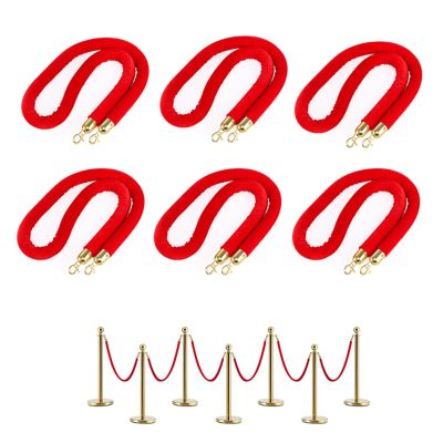 Red Velvet Rope Barrier, 6-Piece Set, Gold Hooks, 2.4 m (8 ft)