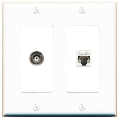 RiteAV 2-Gang 1-Port BNC CAT5E Female-to-Female Wall Plate, White