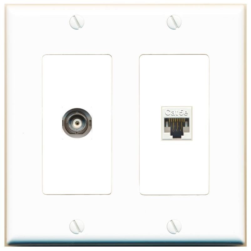 RiteAV 2-Gang 1-Port BNC CAT5E Female-to-Female Wall Plate, White