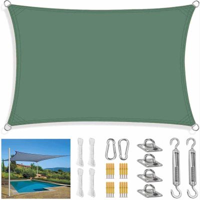 Rectangular/Square Outdoor Canopy with Mounting Kit and Guy Ropes, UV-Resistant Sun Shade, Dark Green, 6 x 8 m