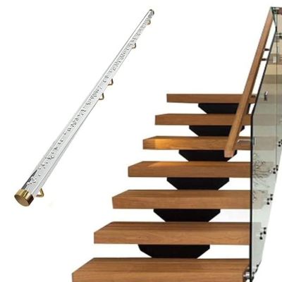 Acrylic Stair Railing, Transparent, 560 cm, Gold-Tone Brackets, 200 kg Capacity