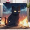 Flannel Blanket, Black and Yellow, Lightweight Cozy Throw, Soft Blanket, 100 x 130 cm, for Couch or Sofa, Suitable for All Seasons, Black Cat Sitting on the Floor view 1