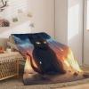 Flannel Blanket, Black and Yellow, Lightweight Cozy Throw, Soft Blanket, 100 x 130 cm, for Couch or Sofa, Suitable for All Seasons, Black Cat Sitting on the Floor view 2