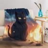 Flannel Blanket, Black and Yellow, Lightweight Cozy Throw, Soft Blanket, 100 x 130 cm, for Couch or Sofa, Suitable for All Seasons, Black Cat Sitting on the Floor view 3