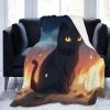 Flannel Blanket, Black and Yellow, Lightweight Cozy Throw, Soft Blanket, 100 x 130 cm, for Couch or Sofa, Suitable for All Seasons, Black Cat Sitting on the Floor view 4