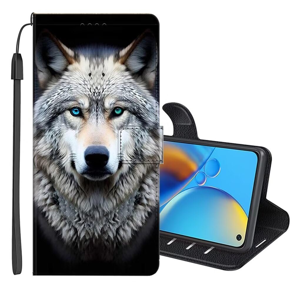 SEHEYA Wallet Case for Samsung Galaxy A36 5G, Green/Blue Wolf Eyes Pattern