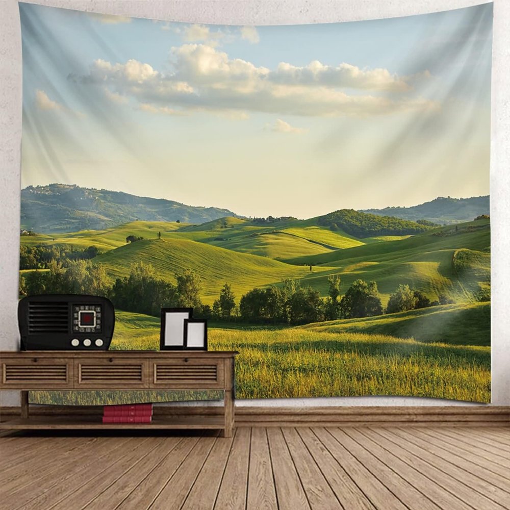 Homxi Psychedelic Grassland Landscape Tapestry, 300 x 256 cm, Green