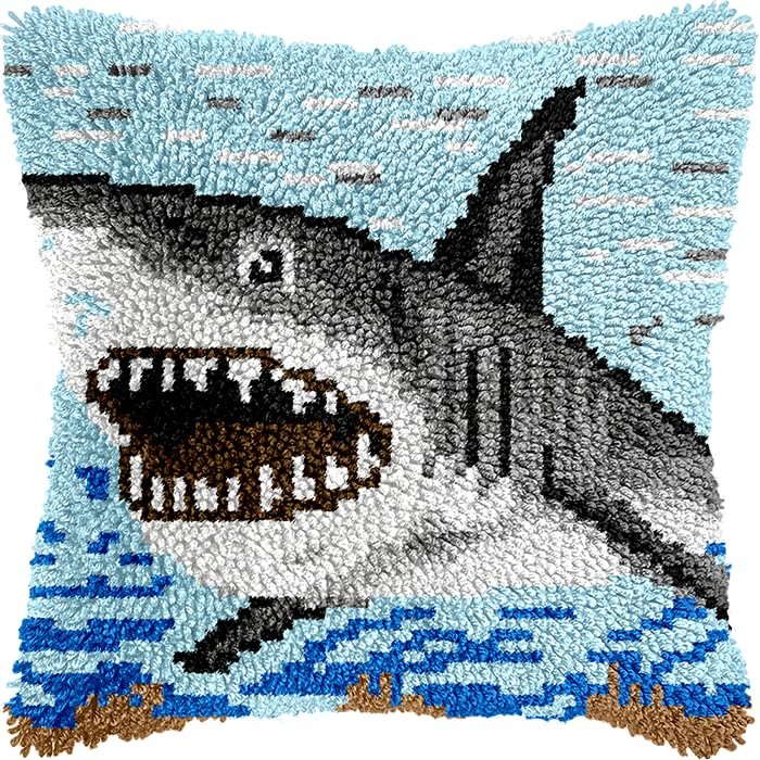 Taxpy DIY Latch Hook Pillow Kit, Fish in the Ocean, 43 x 43 cm
