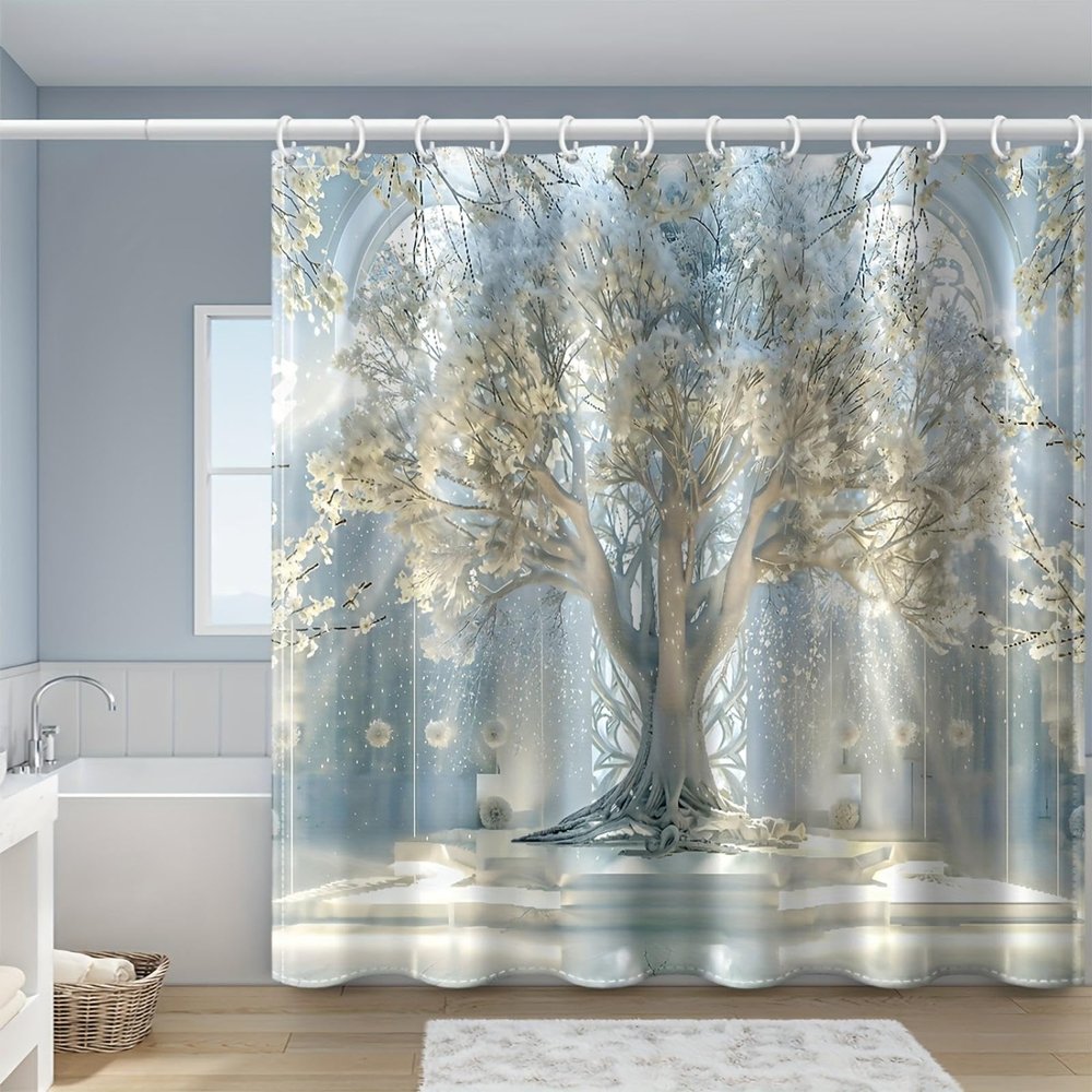 ZXBNNN Polyester Shower Curtain Set with Artistic Tree Design, 180 x 200 cm