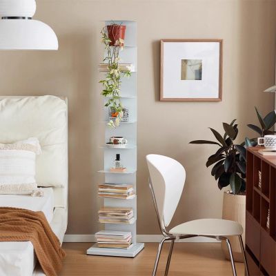 9-Tier Vertical Metal Bookshelf for Small Spaces