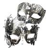 QAZWZG 2-Piece Metal Filigree Venetian Masquerade Mask Set, Silver/Clear Diamond view 1
