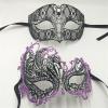 QAZWZG 2-Piece Metal Filigree Venetian Masquerade Mask Set, Silver/Clear Diamond view 2