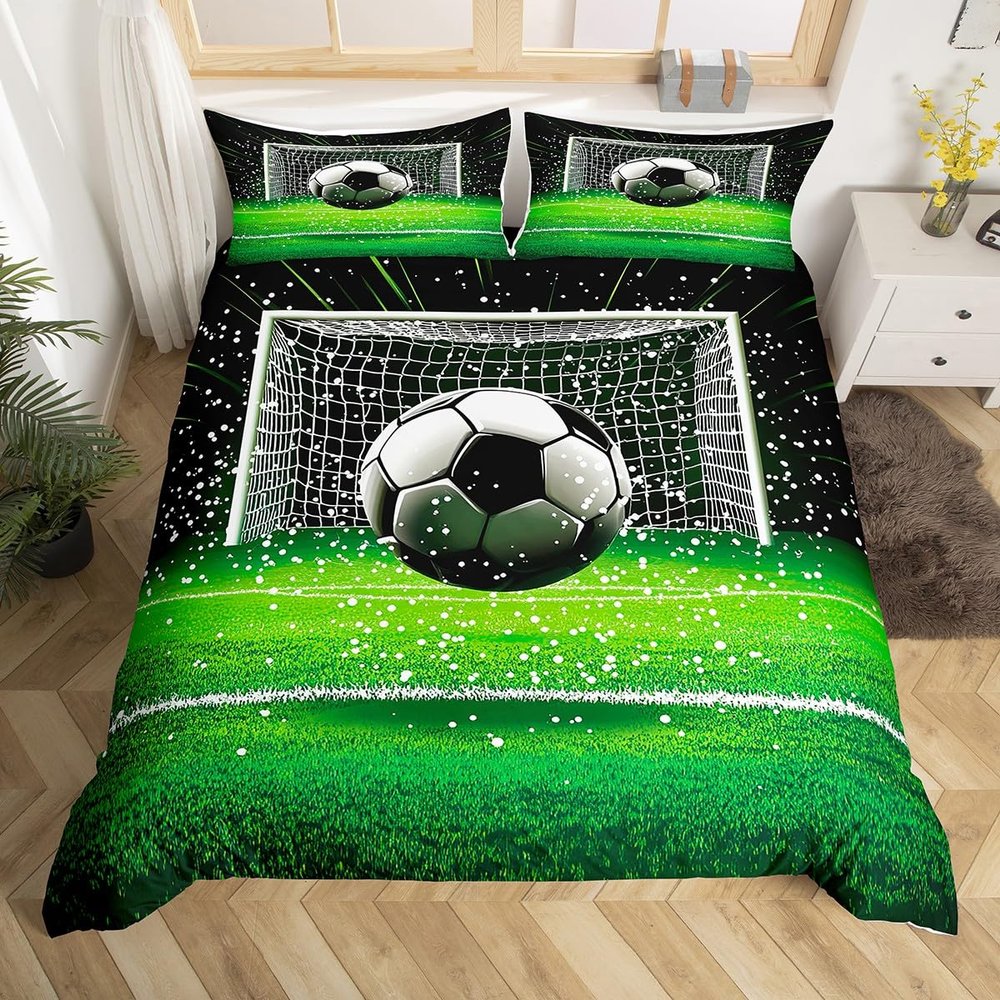 Loussiesd Football Sports Duvet Cover Set, 135 x 200 cm, Microfiber