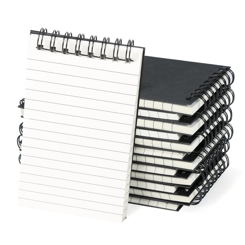 wavamawa Pocket Notebooks, 3 x 5 in, Mini Spiral Notepads, Lined, Black, 24 Pack