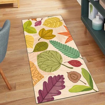 QQrunner Colorful Leaf Pattern Kitchen Runner 110 x 280 cm