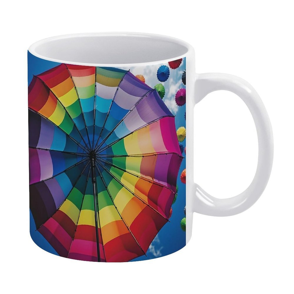 QMNRTK Colorful Umbrella Porcelain Coffee Mug with Handle