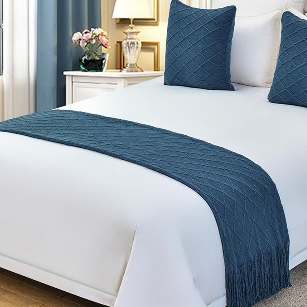 Boho Woven Tassel Bed Runner for King-Size Beds, 60 x 230 cm